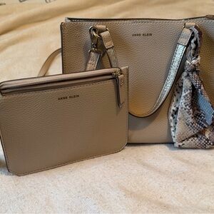 Anne Klein Taupe Purse and Wristlet Set